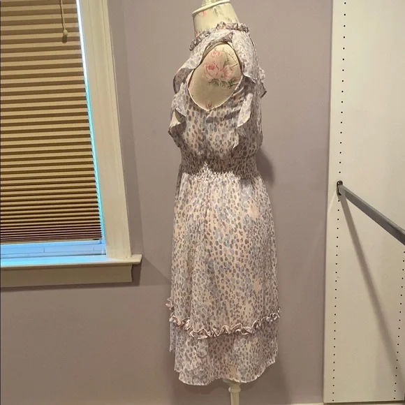 Aqua Cream and Tan Ruffled Tiered Midi Dress - Picture 7 of 13